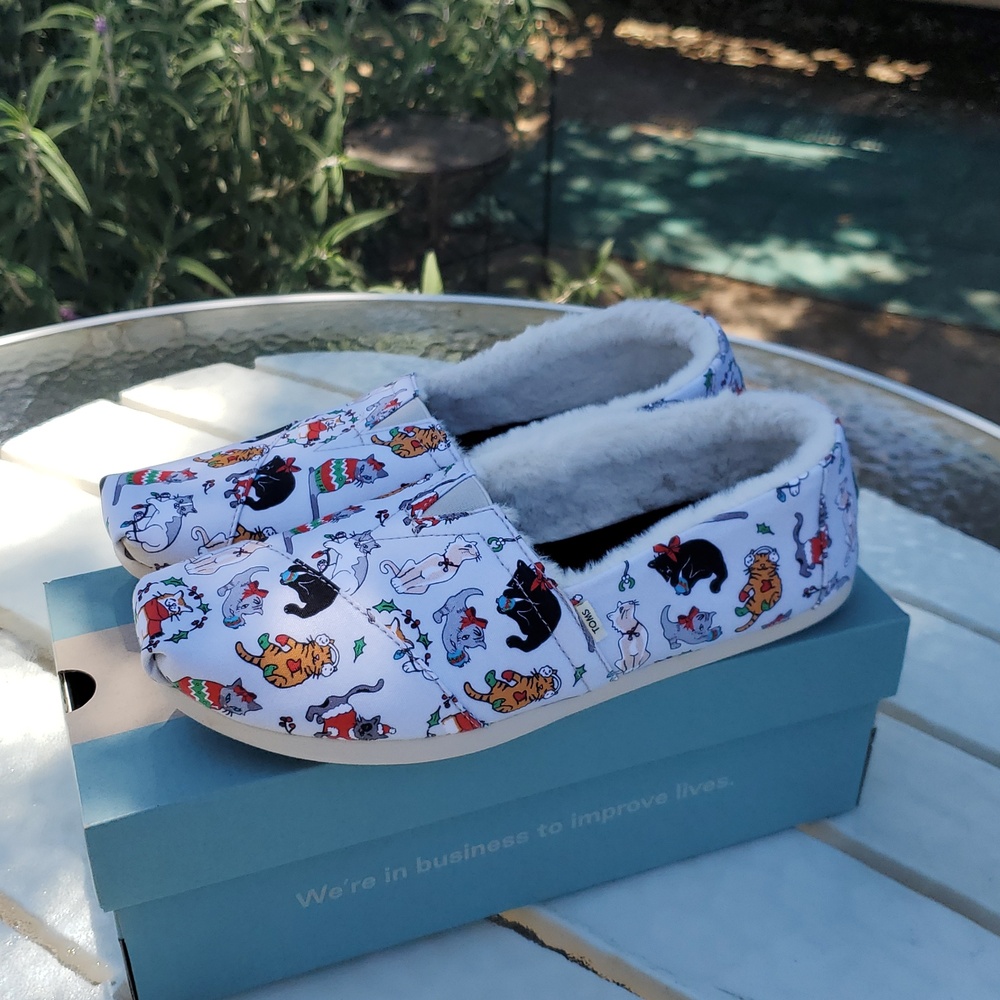 Toms Alpargata Grey Holiday Cats Print Women's Size 10 LNIB